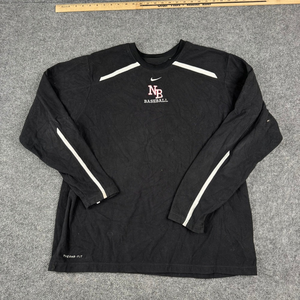Nike Training Shirt Mens Size XL Black Therma-FIT Long Sleeve NB Baseball Fleece